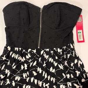 NWT Medium Strapless Dress Y2K Lace Corset Sweetheart Neck Bird Skirt Zip Front